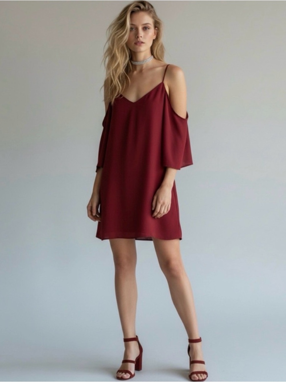 Alice + Olivia Burgundy Cold-Shoulder Slip Dress